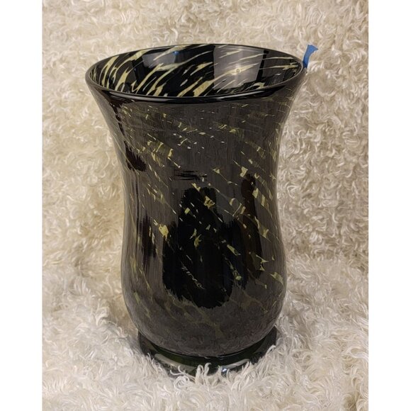 Vintage Hand Blown Green and Black Swirl Vase - Picture 4 of 16